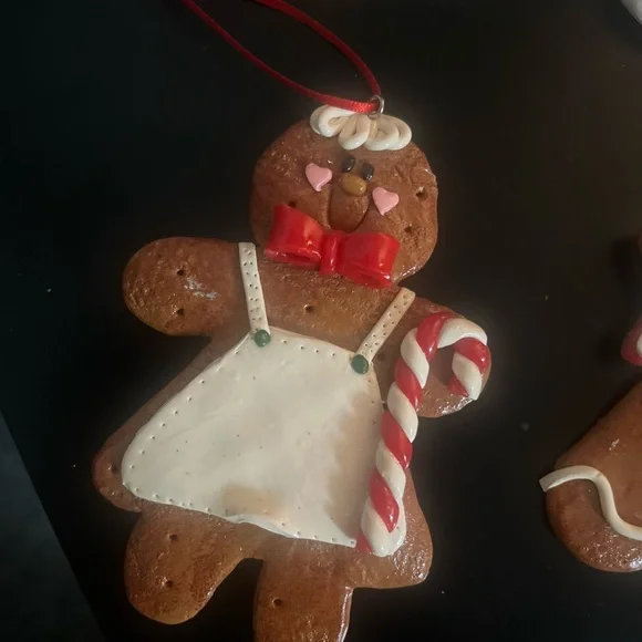 Vintage Clay Dough Gingerbread Man Christmas Ornaments 3 set - Picture 2 of 5